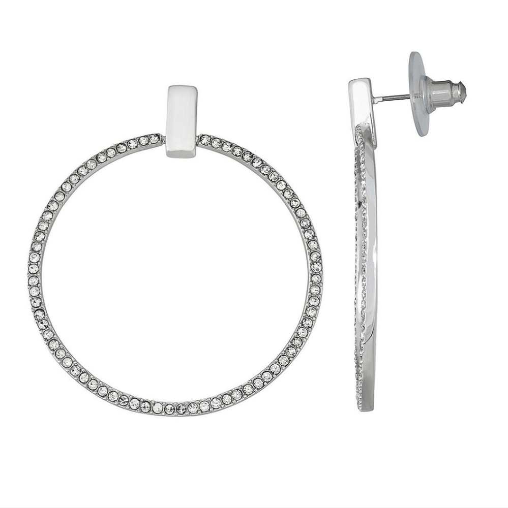 Nine West Simulated Crystal Open Door Knocker Earrings NWT